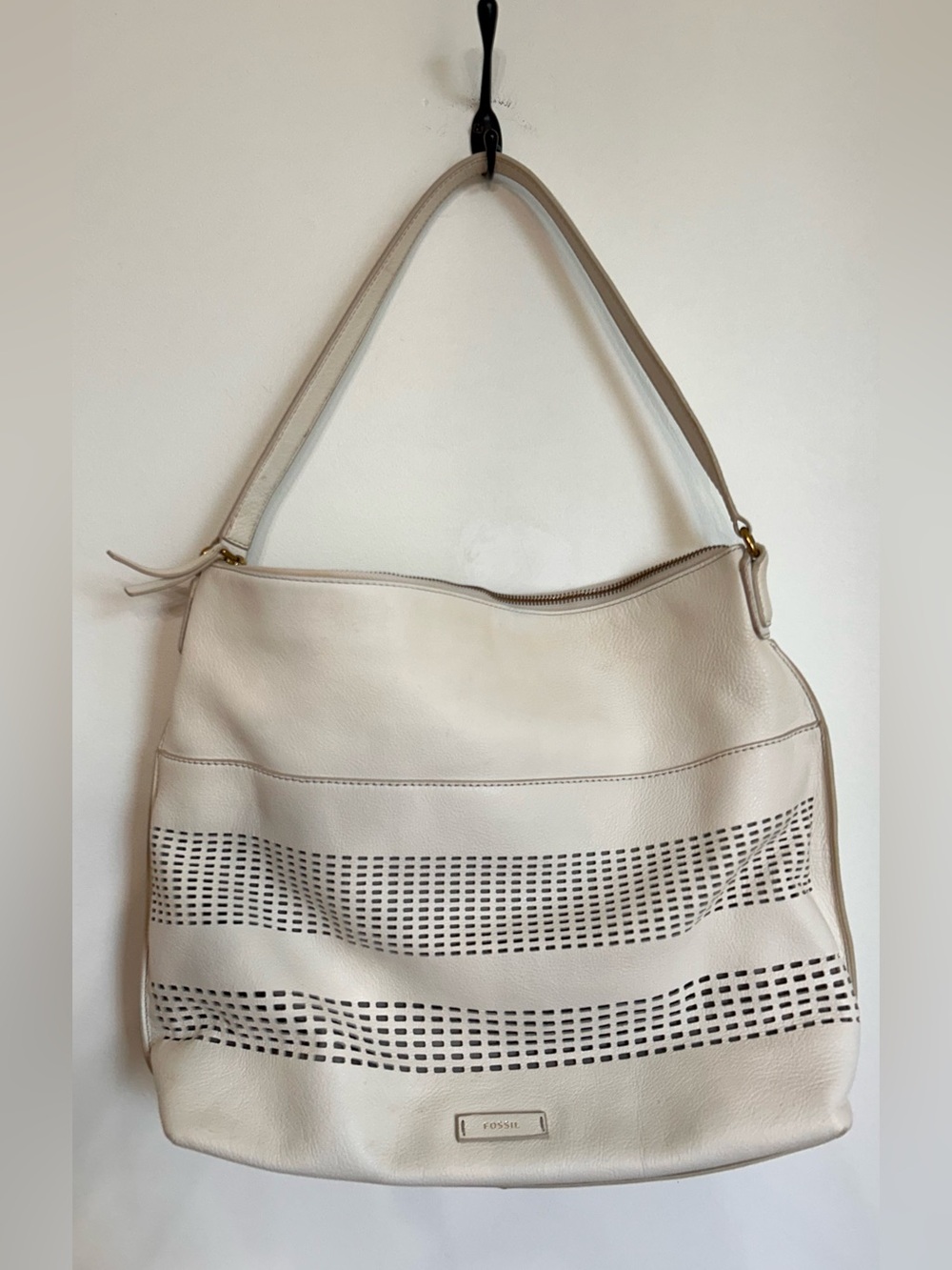 FOSSIL LEATHER SHOULDER BAG WITH PERFORATED DETAIL